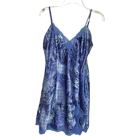 Delicates Paisley Floral Purple Blue Silky Nightgown Slip Dress Lingerie Medium - Picture 1 of 6